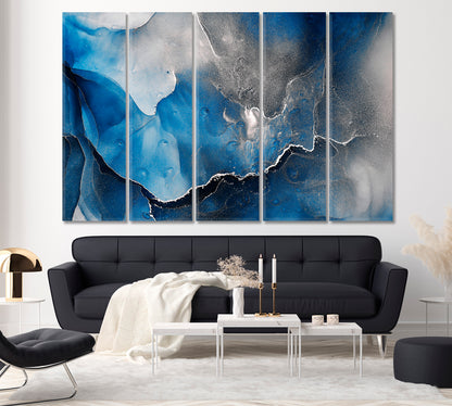 ABSTRACT SKY Translucent Dark Blue Ink Flow Black Gray Marble Veins Fluid Art, Oriental Marbling Canvas Print Artesty   