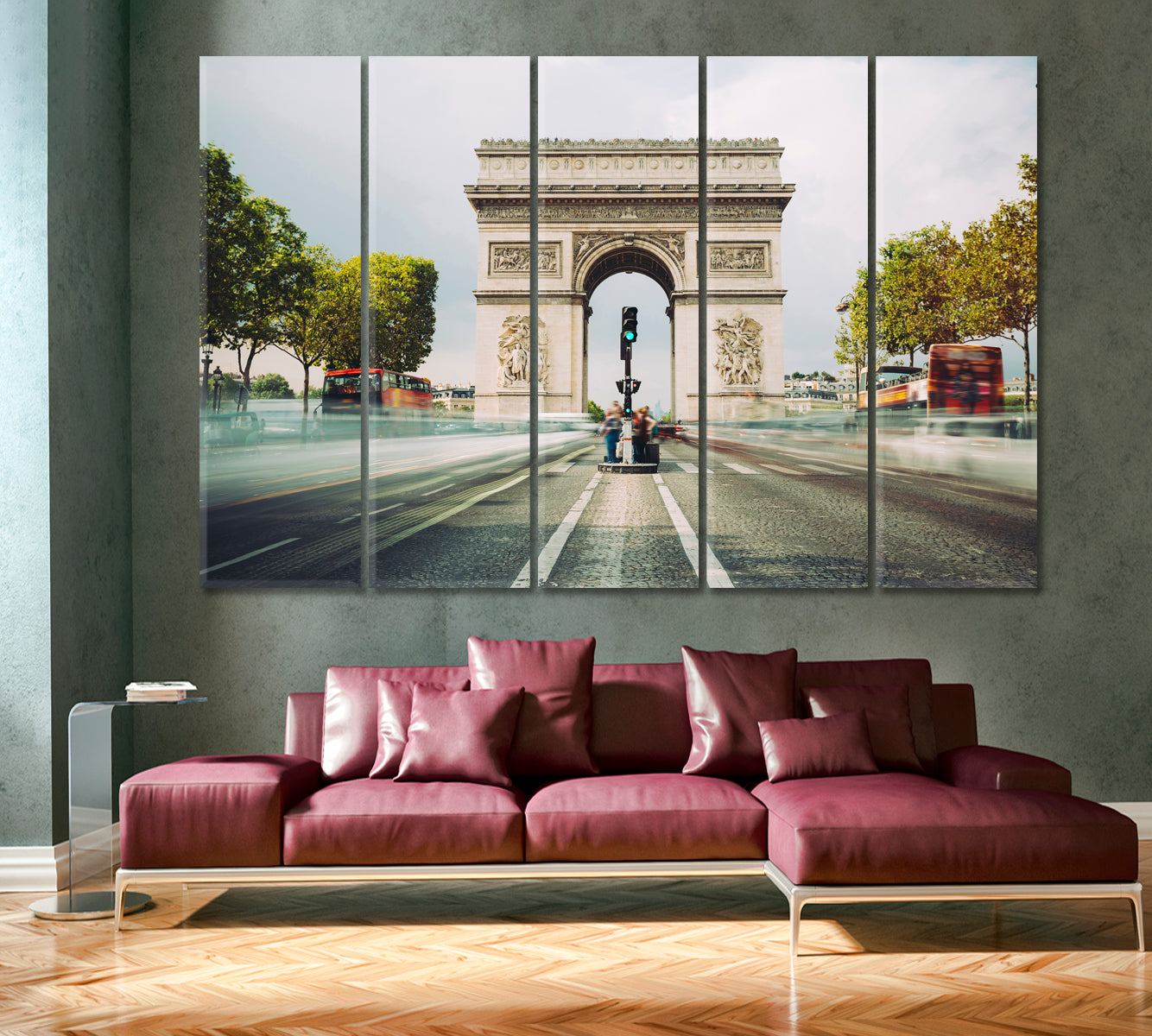 Arch France Paris Toned Photo Cities Wall Art Artesty 5 panels 36" x 24" 