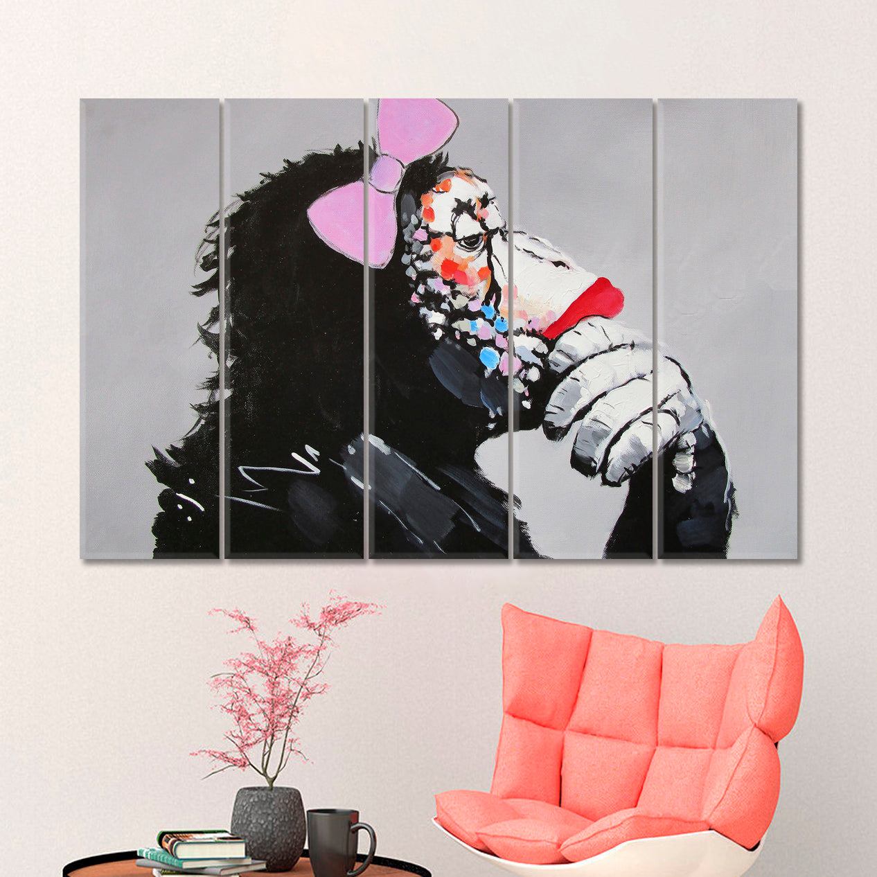 FUNNY MONKEY Pop Art Style Modern Framed Gorilla Monkey Animals Canvas Print Artesty 5 panels 36" x 24" 