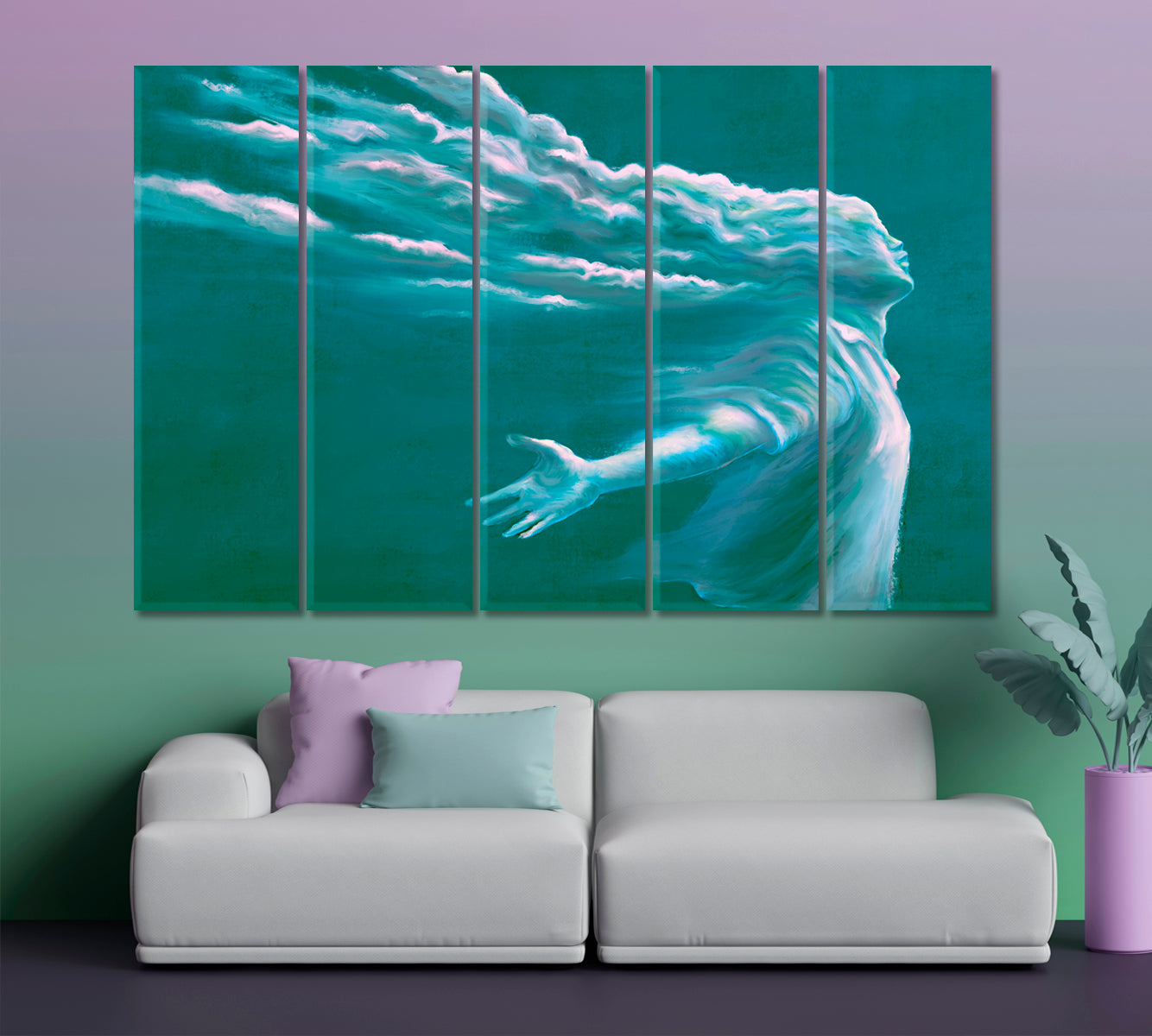 WIND OF CHANGE Fantasy Freedom Dreams Hope Surreal Spiritual Fine Art Contemporary Art Artesty 5 panels 36" x 24" 