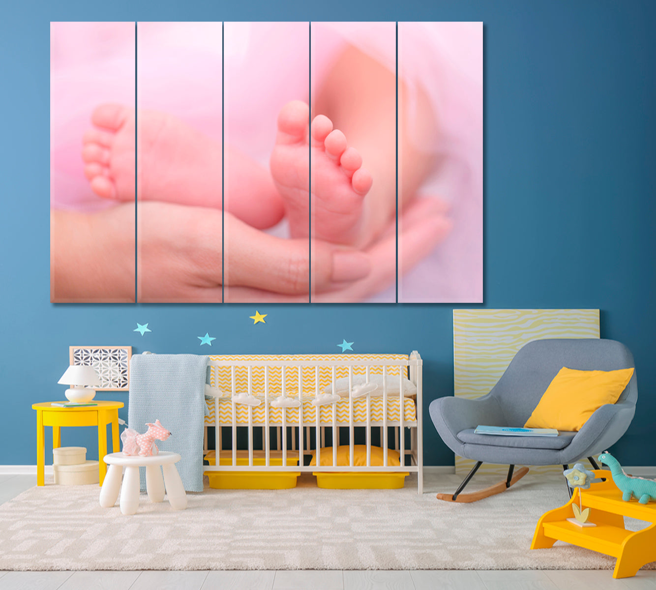 Health Care Protection Happy Parenthood Mothers hand & Little Baby Feet Canvas Print Photo Art Artesty 5 panels 36" x 24" 