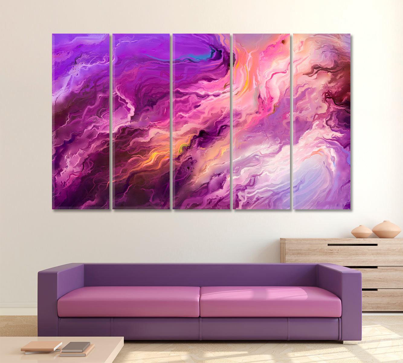Abstract Contemporary Floating Swirls Abstract Art Print Artesty 5 panels 36" x 24" 