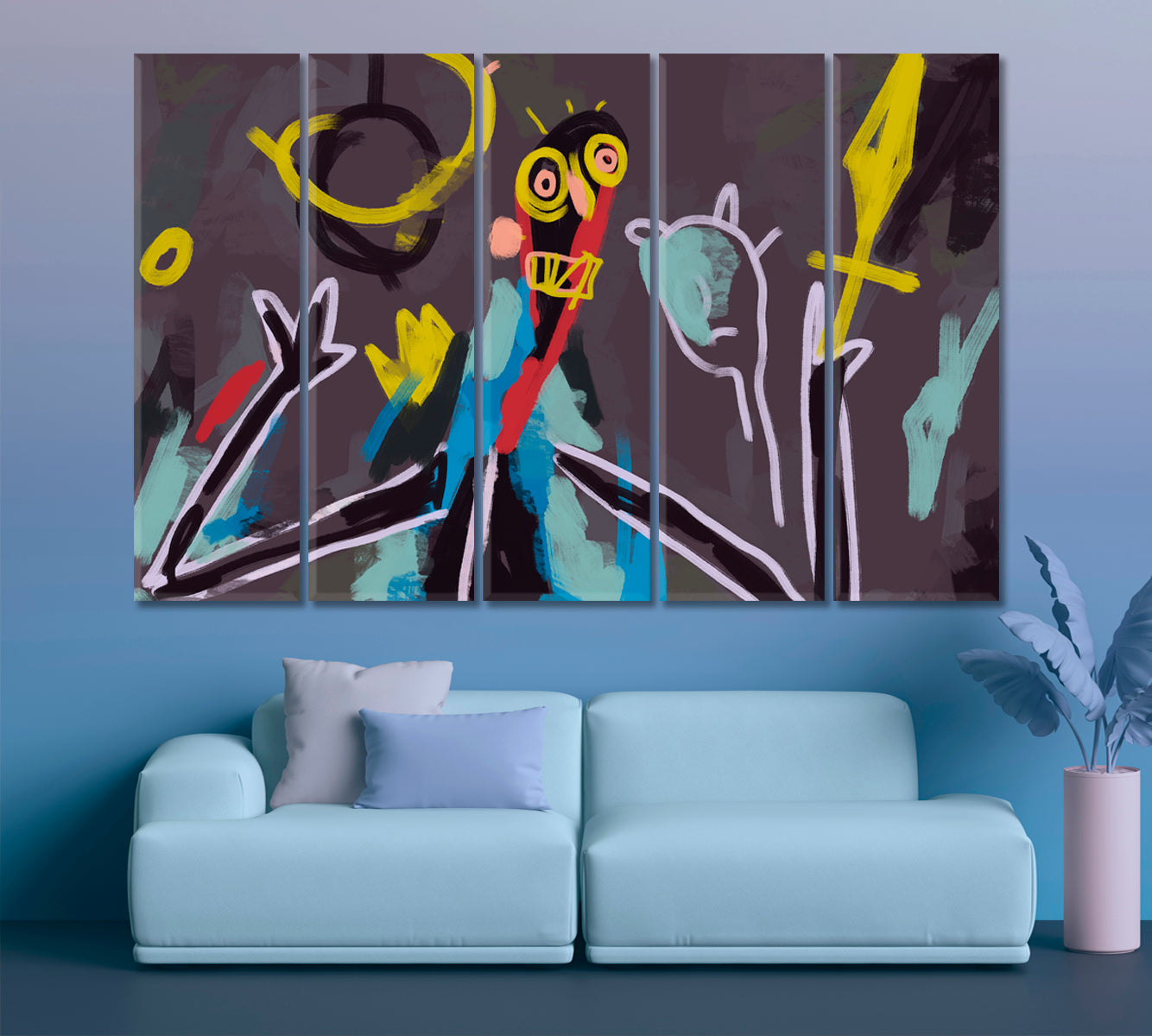 KING & CROWN Basquiat Vibe Abstract Figurative Expressionism Abstract Art Print Artesty 5 panels 36" x 24" 