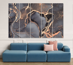 Gray Marble Natural luxurious Abstract Fluid Ink Painting Fluid Art, Oriental Marbling Canvas Print Artesty 5 panels 36" x 24" 