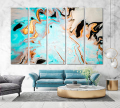Abstract Modern Marble Unusual Trendy Contemporary Fluid Art, Oriental Marbling Canvas Print Artesty 5 panels 36" x 24" 
