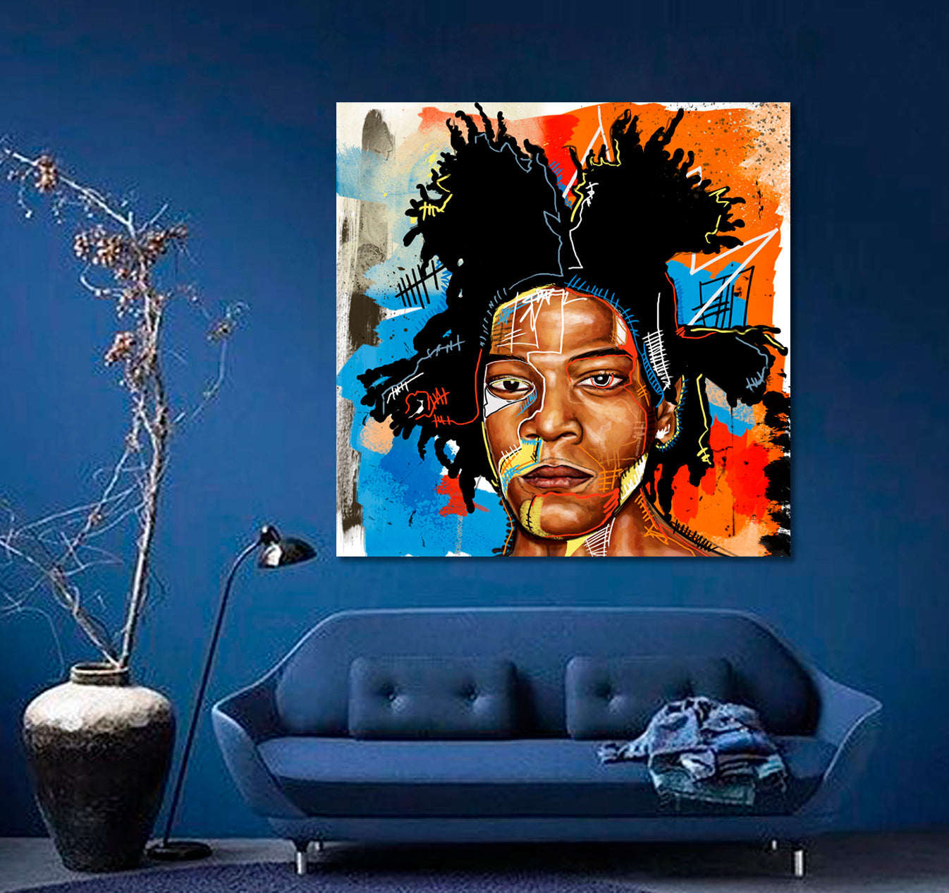 Jean Michel Basquiat Portrait Street Art Graffiti - Square Panel Contemporary Art Artesty   