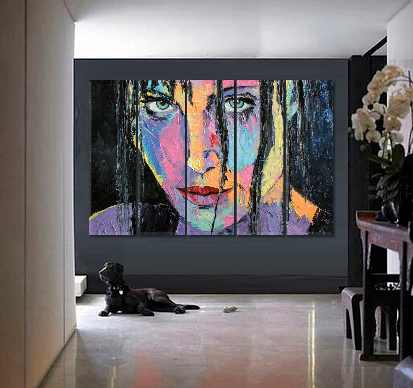 FANTASY GIRL Portrait Large Strokes Contemporary Style Fine Art Artesty 5 panels 36" x 24" 