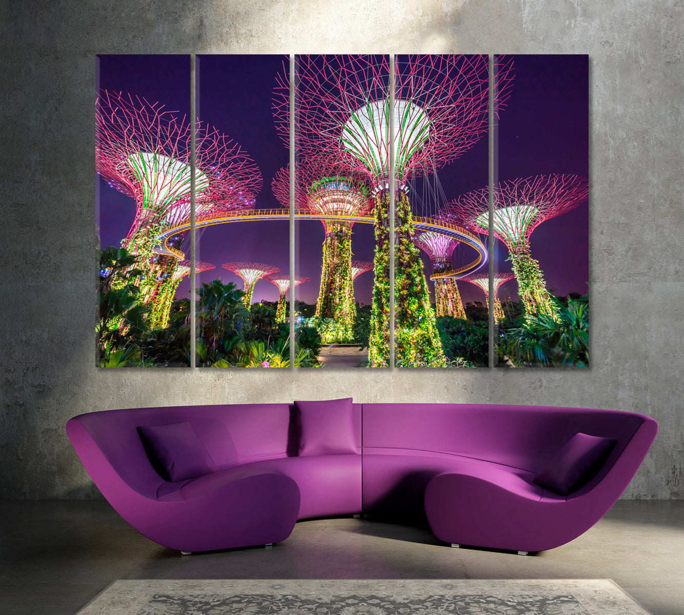 SINGAPORE Night View Cities Wall Art Artesty 5 panels 36" x 24" 