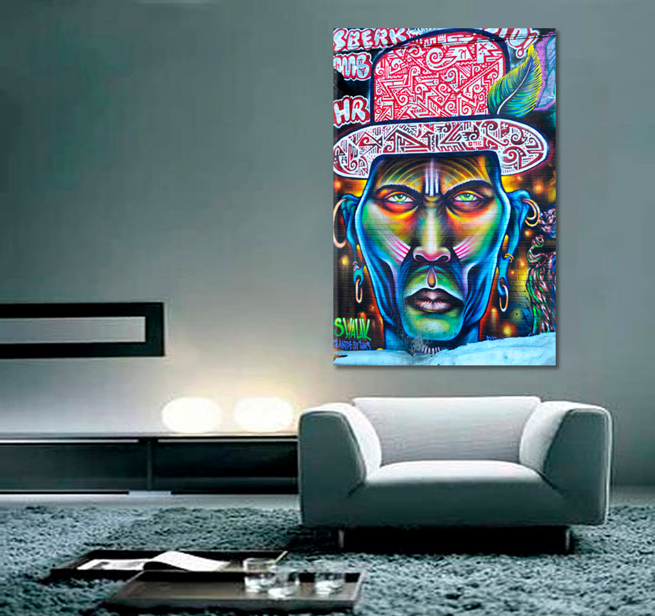 JAZZ MAN Street Art on Wall Montreal Canada Popular Urban Graffiti Canvas Print - Vertical Street Art Canvas Print Artesty   