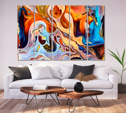 MIND SUBMERGENCE Human Colors and Flowing Curves Contemporary Art Artesty 5 panels 36" x 24" 