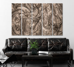 GREY BROWN WAVES | Abstract Swirls Trendy Style Canvas Print Fluid Art, Oriental Marbling Canvas Print Artesty 5 panels 36" x 24" 