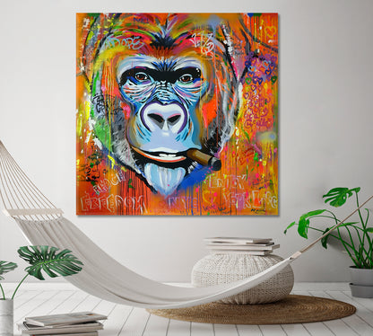 Monkey Gorilla Smoking Cigar Grunge Banksy Graffiti Style - S Contemporary Art Artesty   