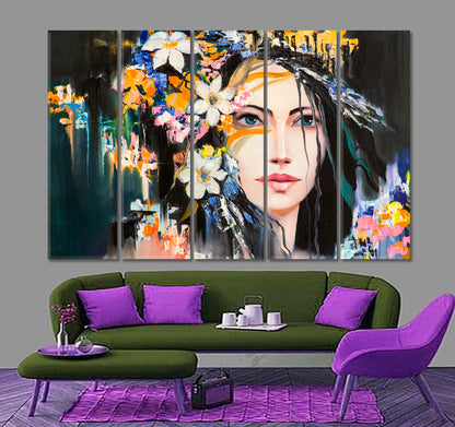 DRYAD With Flowers Fantasy Portrait Fine Art Artesty 5 panels 36" x 24" 