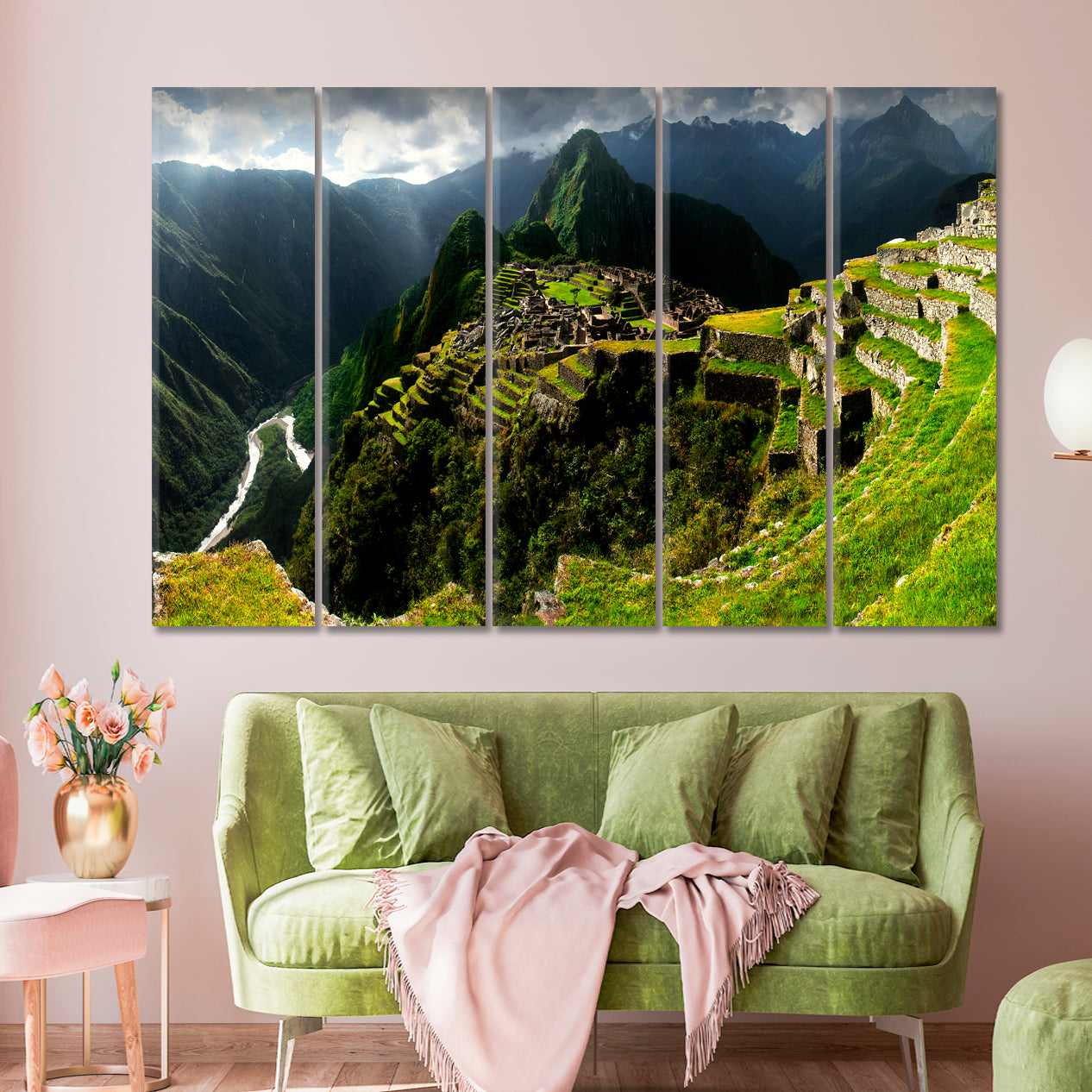 INCA Ancient City Famous Machu Picchu Peru Panorama Countries Canvas Print Artesty 5 panels 36" x 24" 