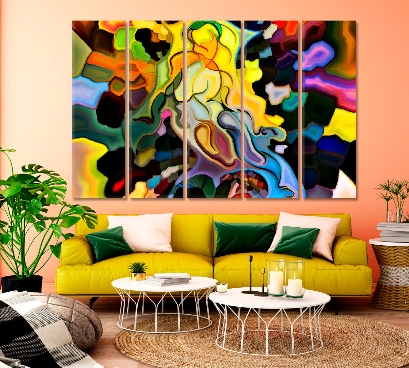 Human and Geometric Forms Collection Abstract Creativity and Imagination Abstract Art Print Artesty 5 panels 36" x 24" 