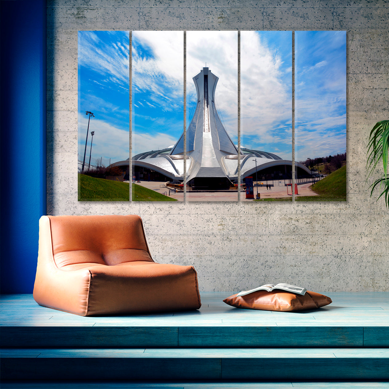 Montreal Olympic Stadium and Tower Famous Landmarks Artwork Print Artesty 5 panels 36" x 24" 