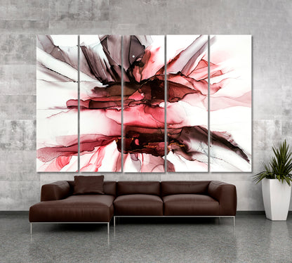 MAROON TONES Modern Colorful Splash Marble Alcohol Ink Pattern Fluid Art, Oriental Marbling Canvas Print Artesty 5 panels 36" x 24" 