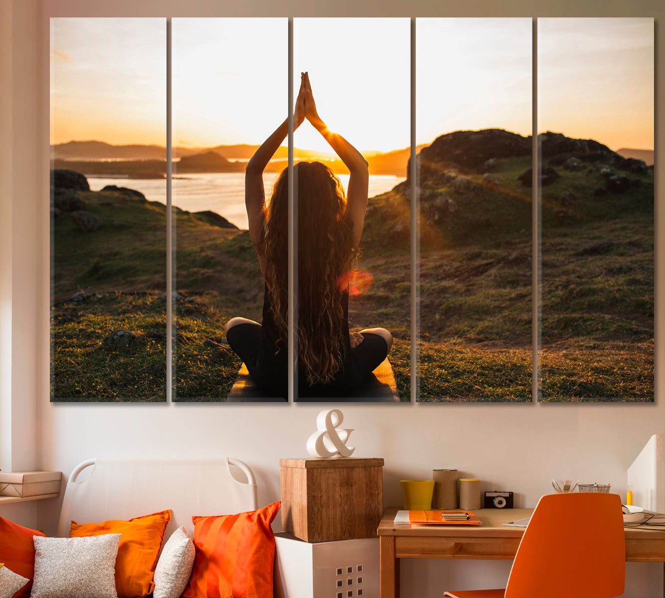 Spiritual Harmony Introspection Well-being Concept Canvas Print Landscape Yoga Spa, Zen Wall Canvas Art Artesty 5 panels 36" x 24" 