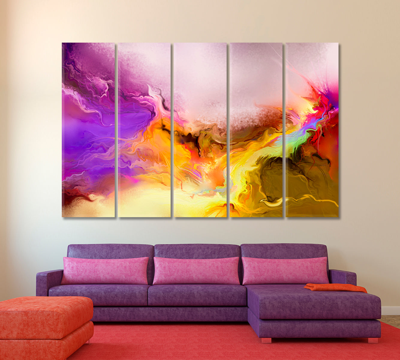 Vivid Colors Abstract Art Print Artesty 5 panels 36" x 24" 