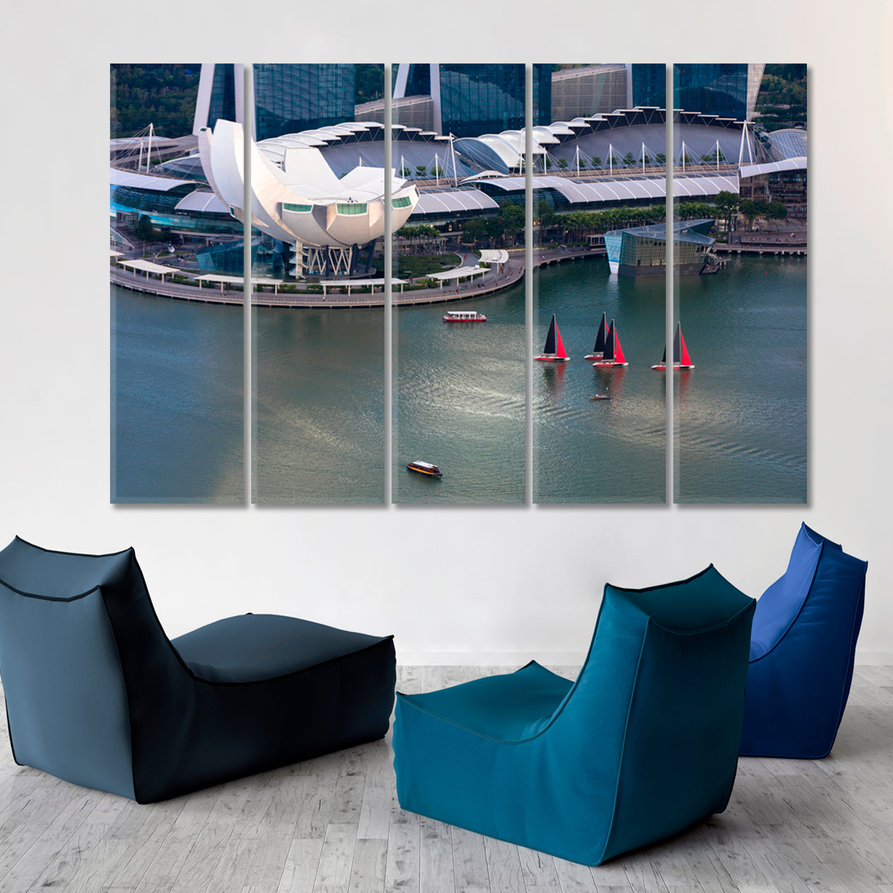 Marina Bay Skyline Museum Singapore Cityscape Cities Wall Art Artesty 5 panels 36" x 24" 