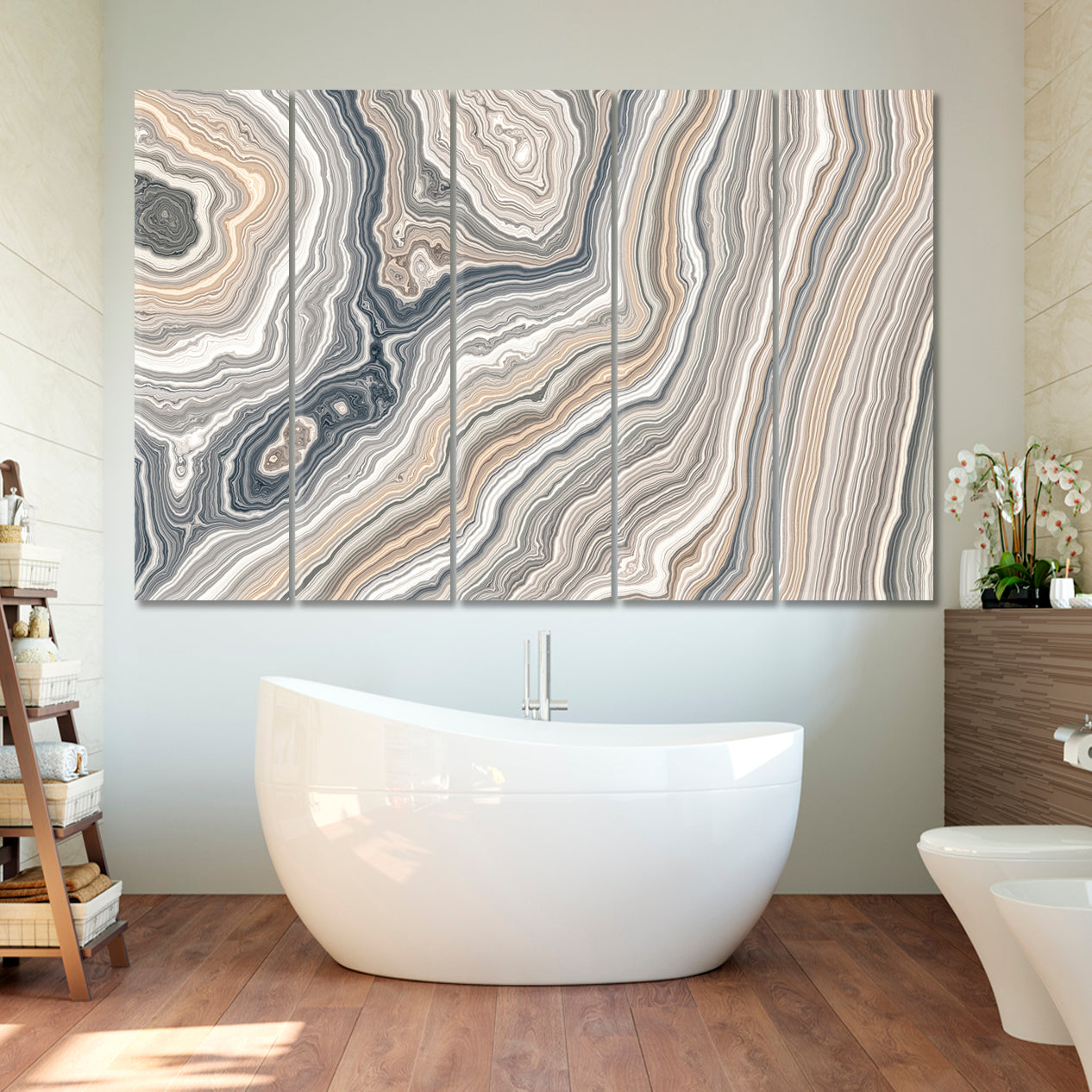 Beautiful Curly Marble Texture Abstract Pastel Grey Beige Swirls Fluid Art, Oriental Marbling Canvas Print Artesty   