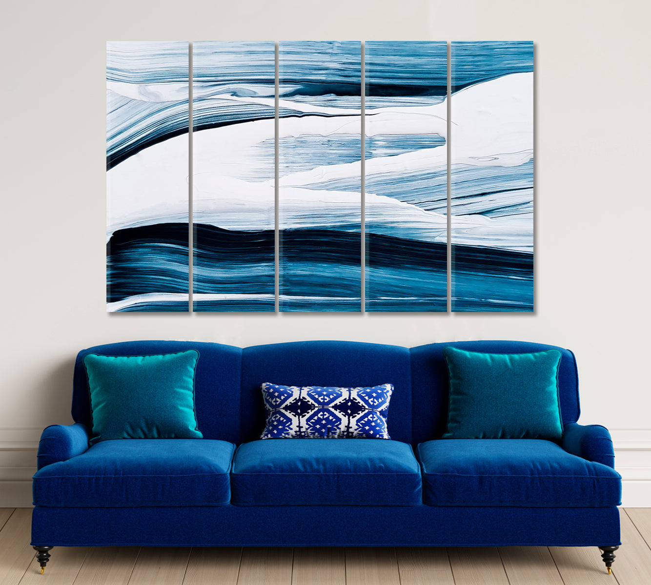 BLUE WHITE BRUSH STROKES Abstract Modern Artwork Abstract Art Print Artesty 5 panels 36" x 24" 