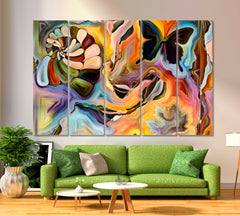 NATURE AND CREATIVITY  Seashells Butterflies Abstract Shapes Contemporary Art Artesty 5 panels 36" x 24" 