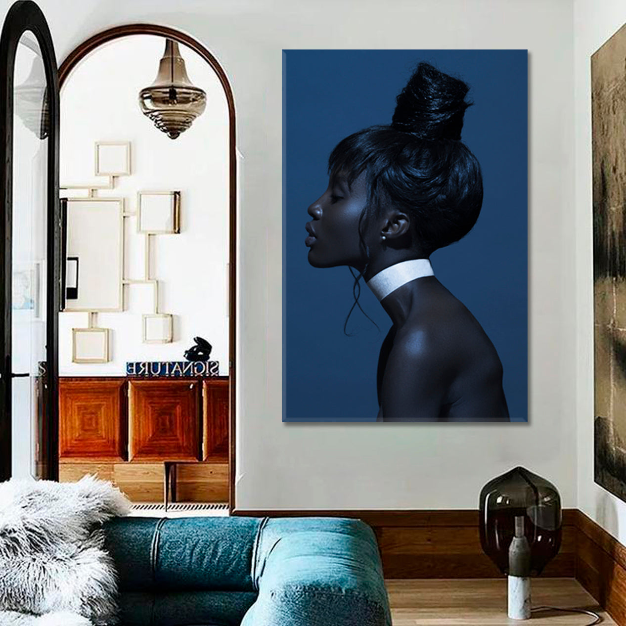 BLUE THOUGHTS Beautiful African American Woman Black Girl - V African Style Canvas Print Artesty 1 Panel 16"x24" 