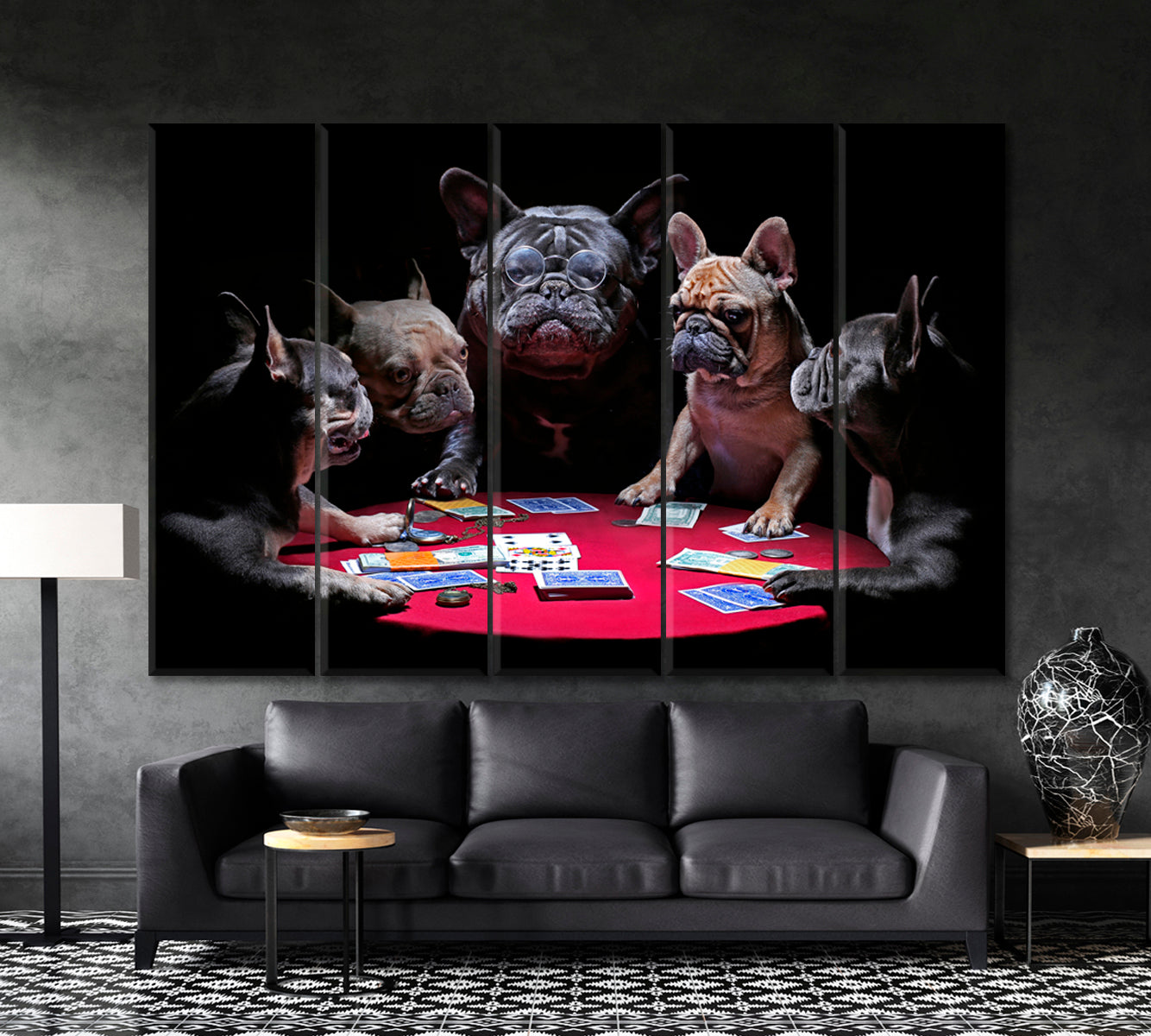 Bold Bluff Whimsical Funny French Bulldogs Dogs Playing Poker Animals Canvas Print Artesty   