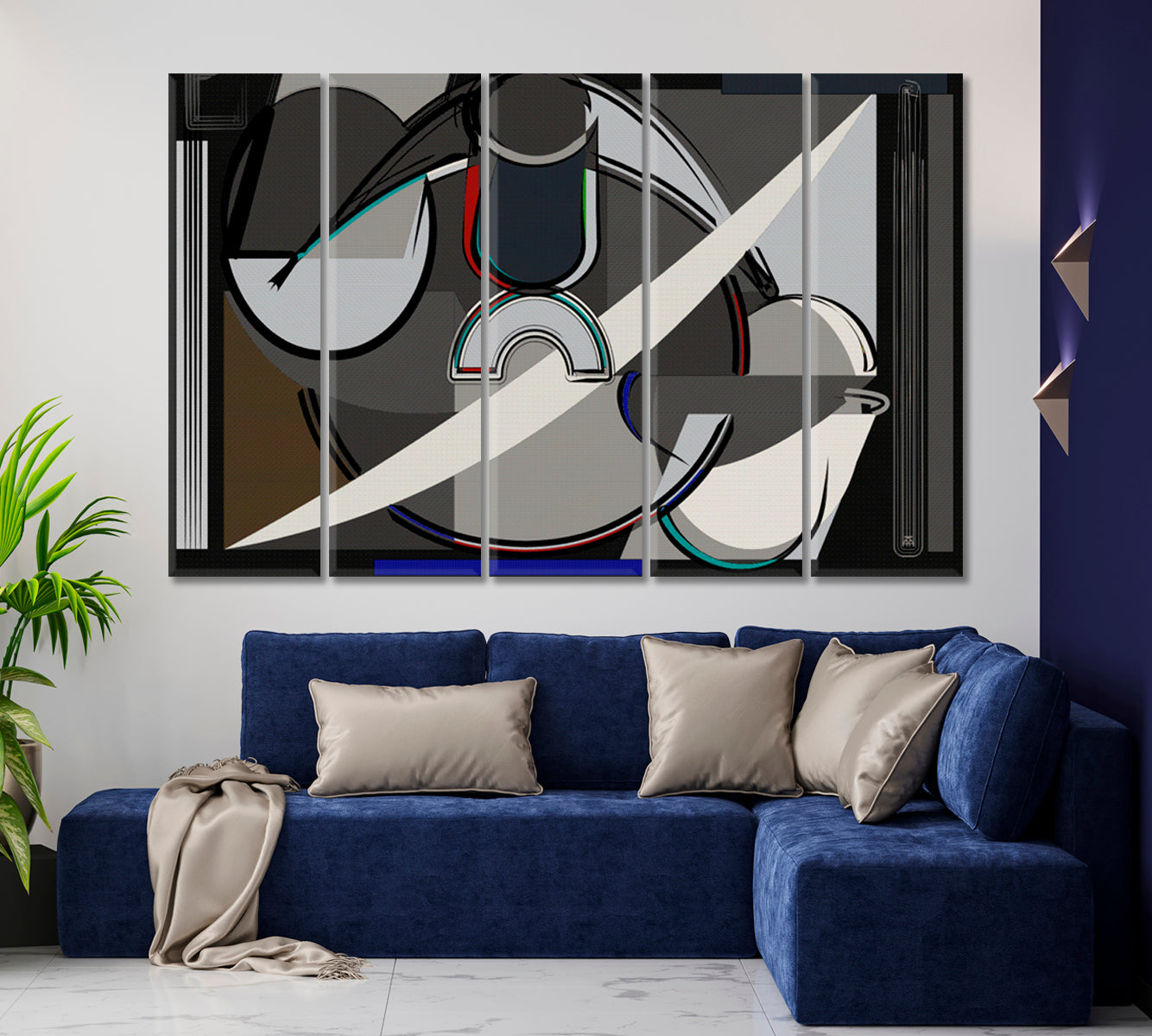 KANDINSKY WORLD Geometric Shapes Modern Pattern Gray Brown Abstract Art Print Artesty 5 panels 36" x 24" 