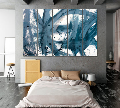 Gray On White Contemporary Abstract Artistic Brush Stroke Painting Contemporary Art Artesty 5 panels 36" x 24" 