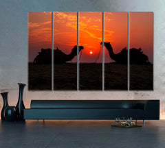 Camels and the Red Sun Animals Canvas Print Artesty 5 panels 36" x 24" 