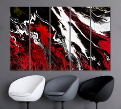 Black, White Red Abstract Contemporary Fluid Art Pattern Giclée Print Fluid Art, Oriental Marbling Canvas Print Artesty 5 panels 36" x 24" 