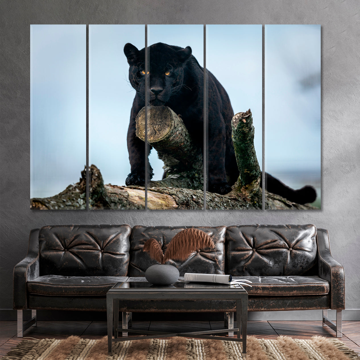 PUMA Black Jaguar Animals Panther Forest Animals Canvas Print Artesty 5 panels 36" x 24" 
