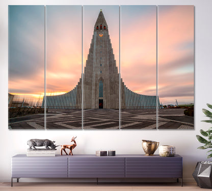 Boreal Polar Aurora Hallgrímskirkja Largest Church Iceland Reykjavík Beautiful Sunrise Landscape Canvas Print Scenery Landscape Fine Art Print Artesty   