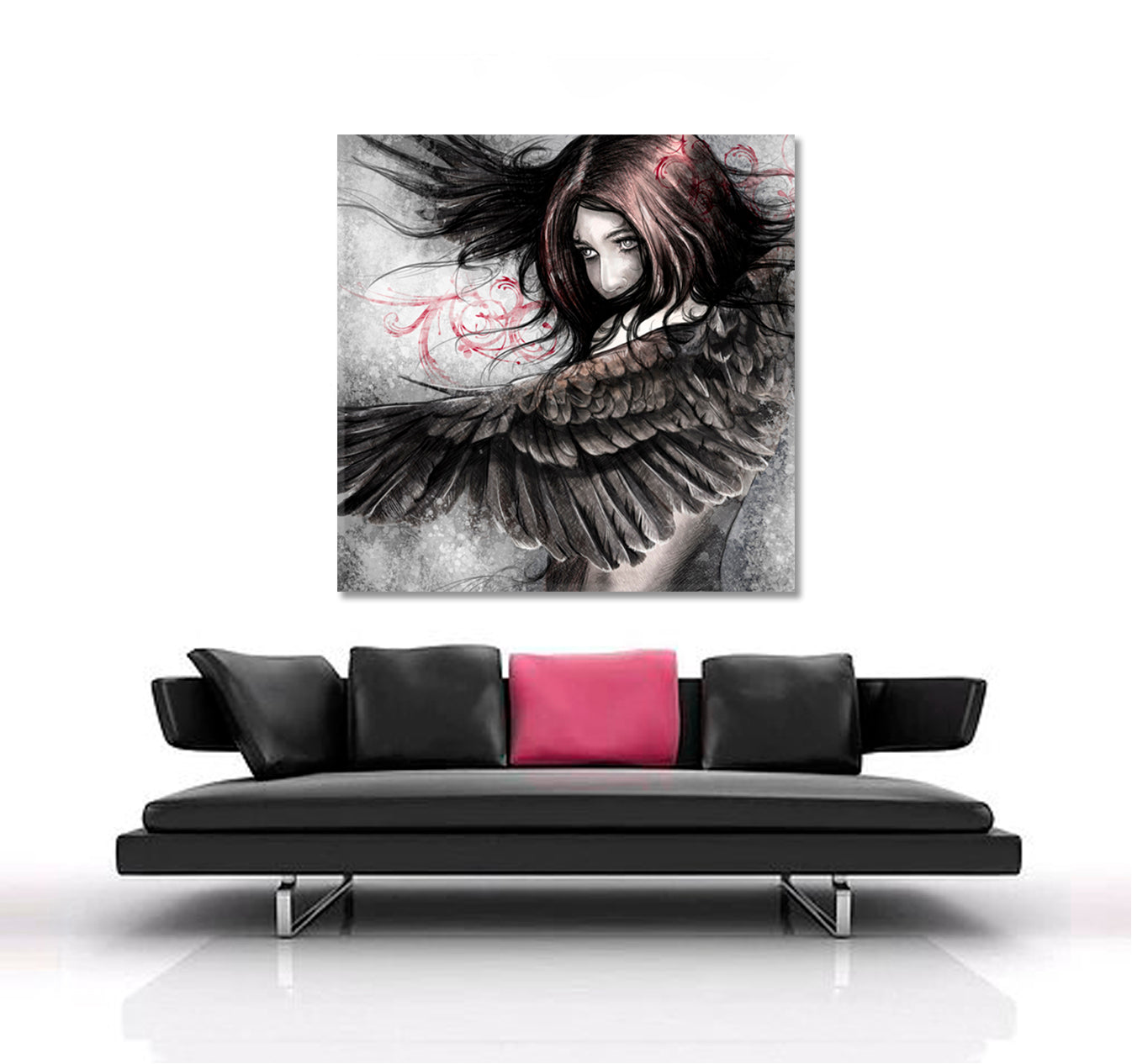 CHASING A DREAM  Beautiful Girl with Eagle Wings Fantasy Concept  - Square Panel Abstract Art Print Artesty   