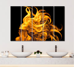 ART PORTRAIT Gold Beautiful Women Fluttering Hair Hairstyle Beauty Salon Artwork Prints Artesty 5 panels 36" x 24" 