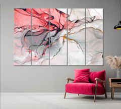 Luxury Translucent Pink Gray Green Ink Painting Fluid Art, Oriental Marbling Canvas Print Artesty 5 panels 36" x 24" 