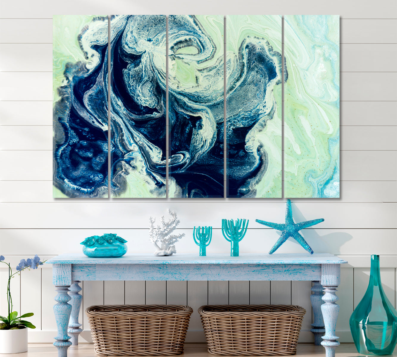 FLUFFY CLOUDS Ink in Water Oriental Abstract Blu Marble Fluid Art, Oriental Marbling Canvas Print Artesty   