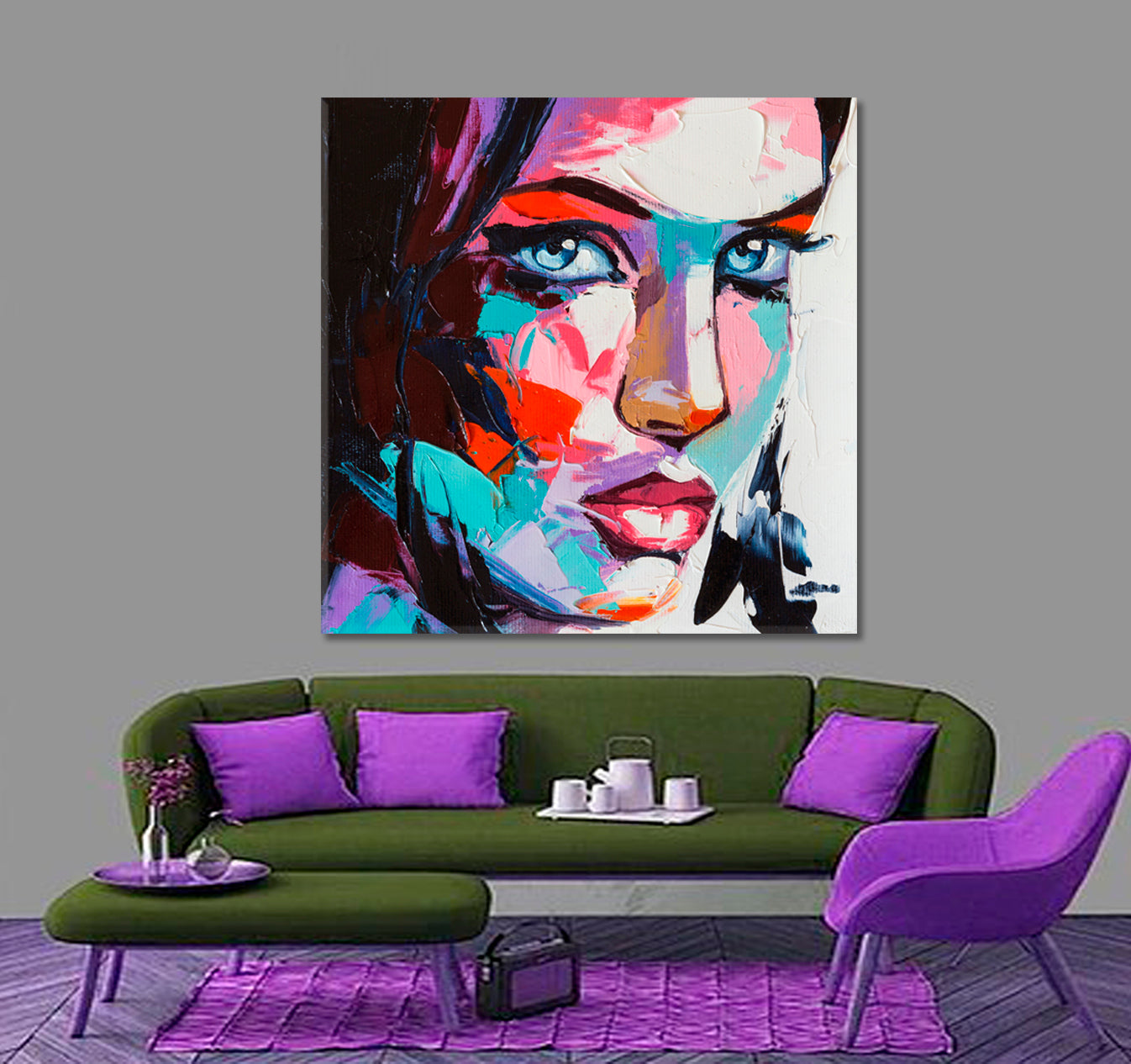 COLORFUL MOOD Pretty Girl Portret Modern Art - Square Panel People Portrait Wall Hangings Artesty   