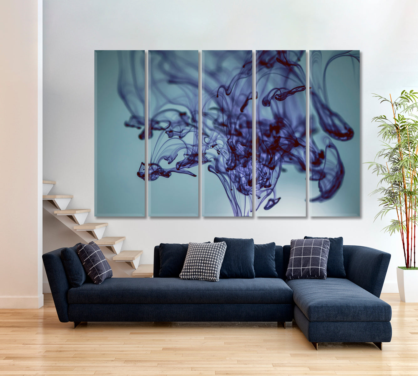 INK IN WATER Abstract Painting Fluid Art, Oriental Marbling Canvas Print Artesty 5 panels 36" x 24" 
