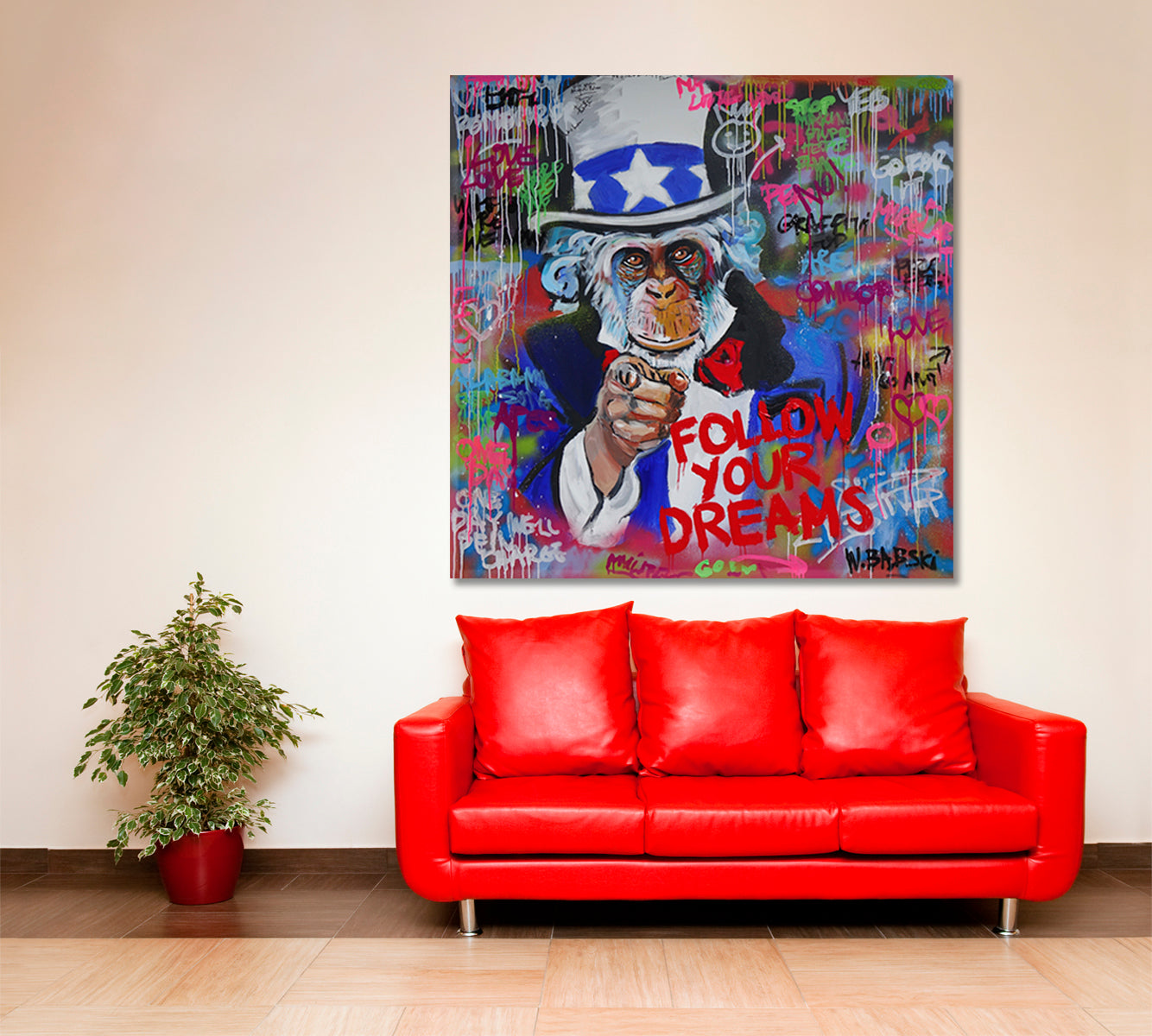 GRAFFITI GRUNGE STYLE Follow Your Dreams Drip Paint Expressionism Canvas Print  - Square Contemporary Art Artesty   