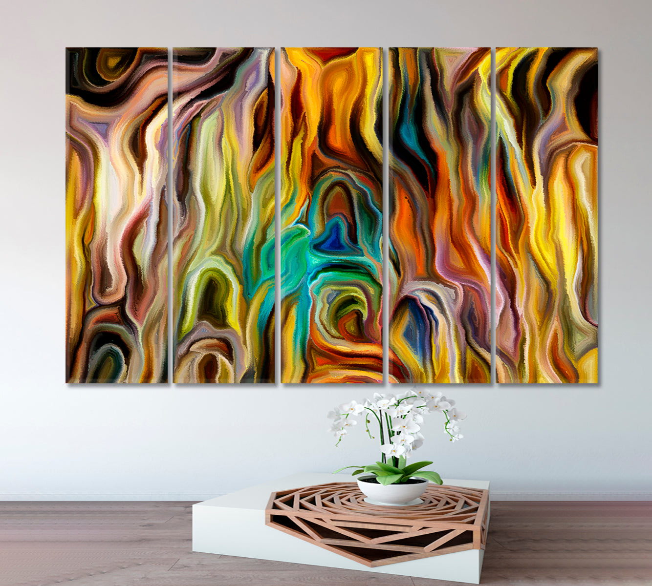 COLORED FLAME LINES Abstract Contemporary Art Contemporary Art Artesty 5 panels 36" x 24" 