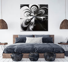 Black And White Abstract Poster Fluid Art, Oriental Marbling Canvas Print Artesty   