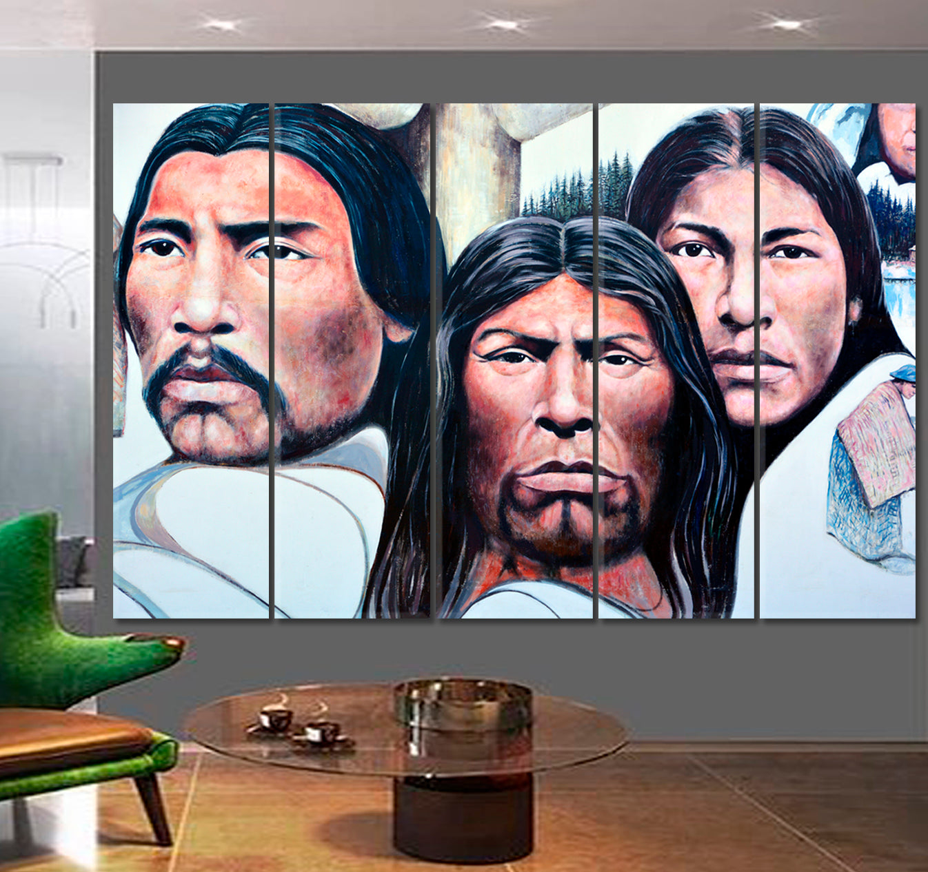 Chemainus Native Shaman Powerful Chief Prophet Graffiti Street Art Canvas Print Artesty 5 panels 36" x 24" 