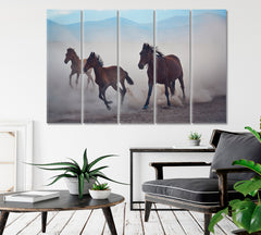 WILD LIFE Wild Horses Running In The Dust Canvas Print Animals Canvas Print Artesty 5 panels 36" x 24" 