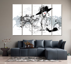 Woman on a Horse Race Black and White Wall Art Print Artesty 5 panels 36" x 24" 