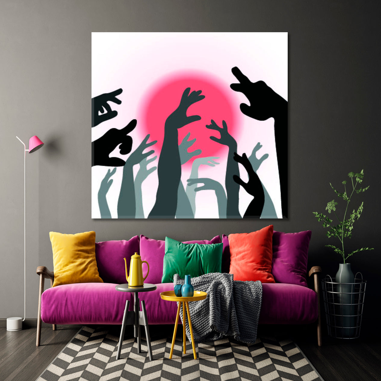 HANDS UP Hands and Sun Silhouette Poster Posters, Flags Giclee Print Artesty   