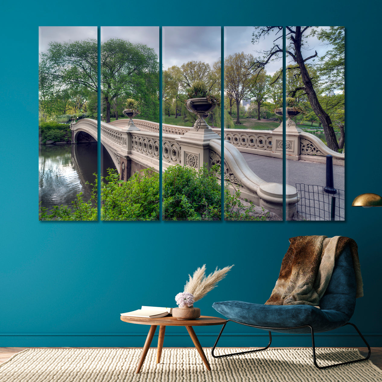 NYC Central Park New York City Bow Bridge Sping Cities Wall Art Artesty 5 panels 36" x 24" 