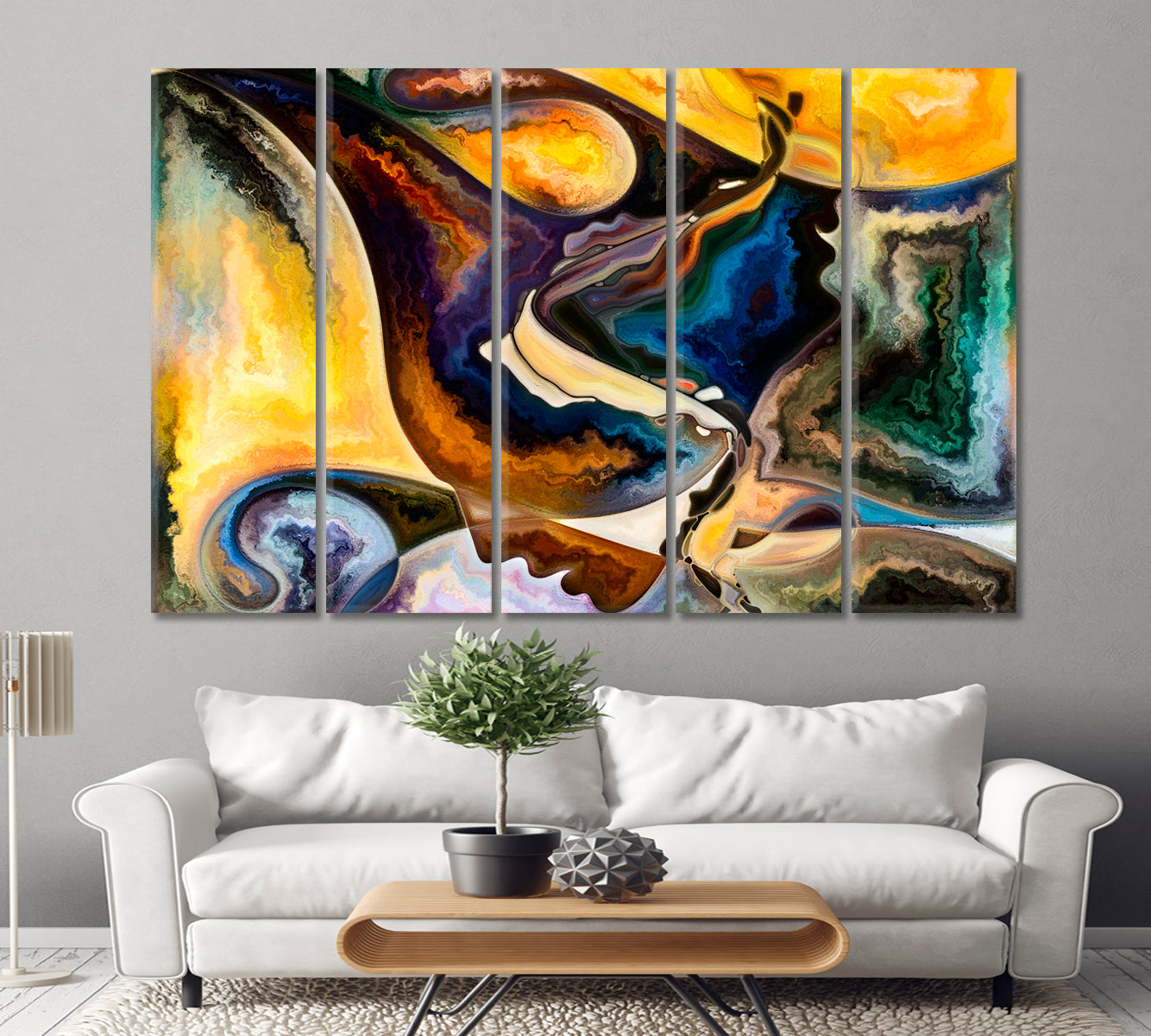 MAN Flowing Fluid Curves Abstract Art Print Artesty 5 panels 36" x 24" 